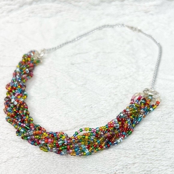 Handmade Rainbow Necklace Multicolor Seed Bead Braided Necklace - Picture 1 of 9